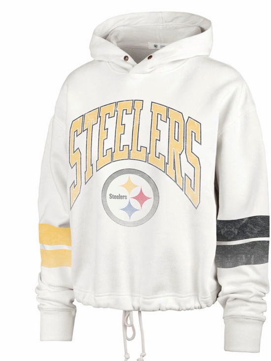47 Accessories - 47 White Steelers Crewneck Sweater with Yellow and Black Accents, Size L